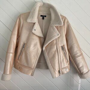 NWT Aqua Metallic Pink Faux Suede & Shearling Aviator Jacket, Girls size L